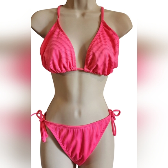 wild fable Other - Wild Fable Swim Hot Pink Side Tie String Ribbed Bikini Bottom M Top L Women's
